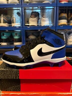 Nike Air Jordan 1 Mid Cleats - Black, White, Royal Blue